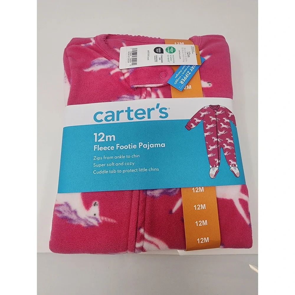 Carter's Girls Unicorn Fleece Footie Pajamas Pink Polyester Casual Size 12M